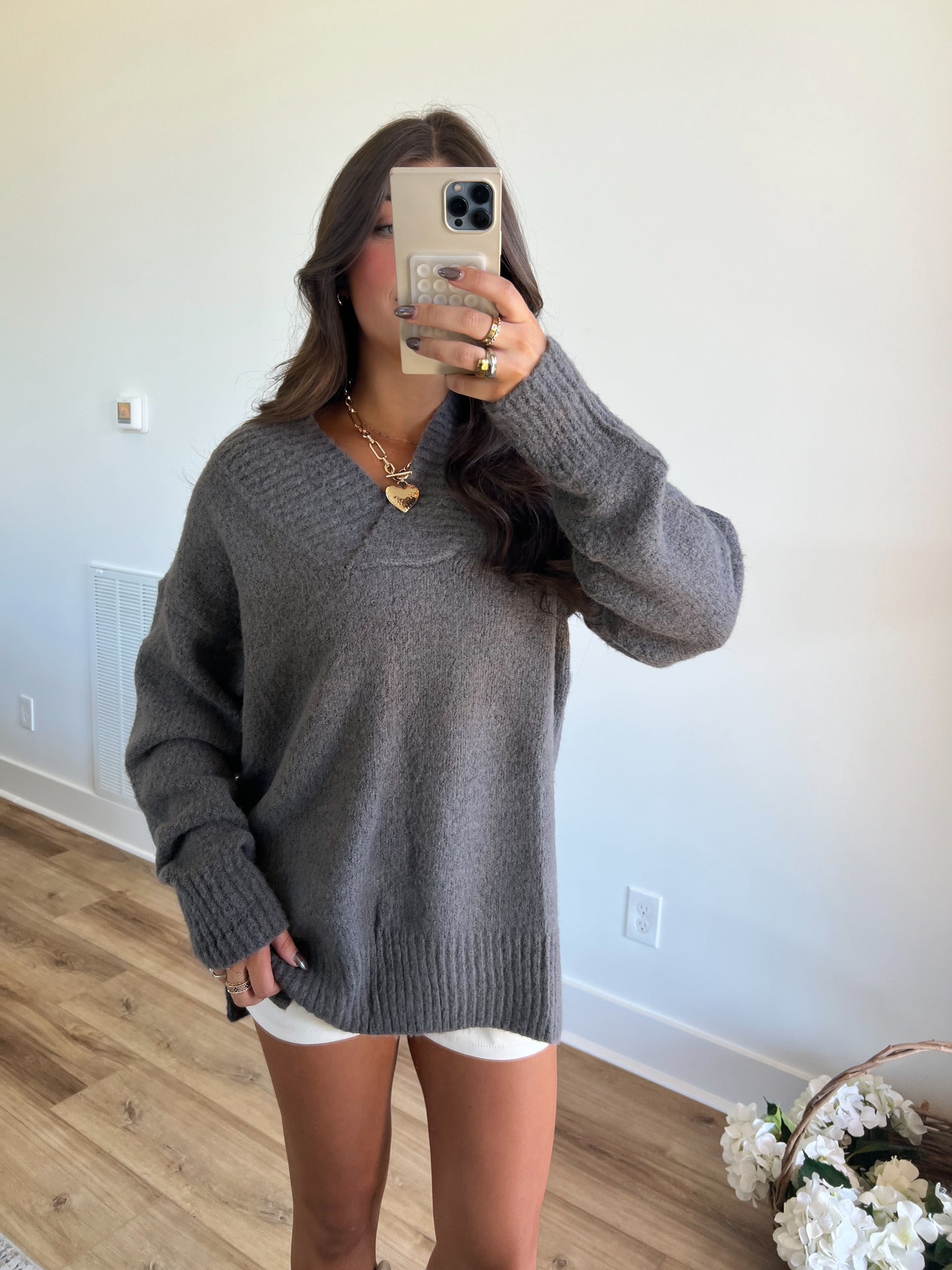 Charcoal Slouchy V-Neck Sweater