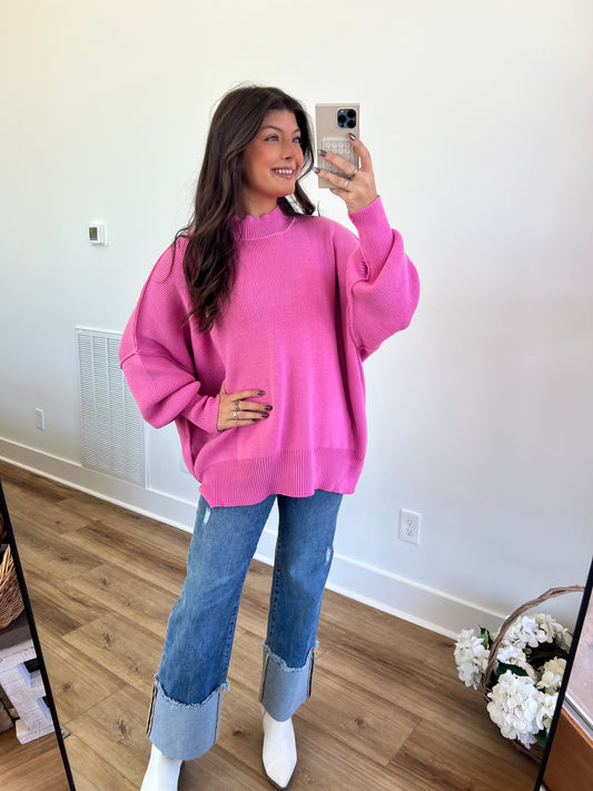 Candy Pink Essential Oversized Cozy Knit Sweater