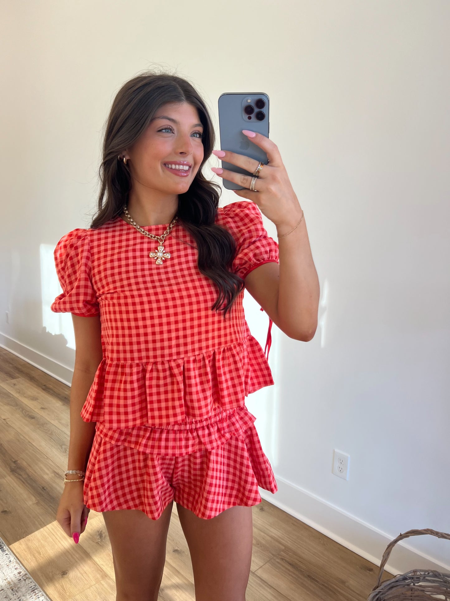 Orange/Red Plaid Ruffle Skort Set