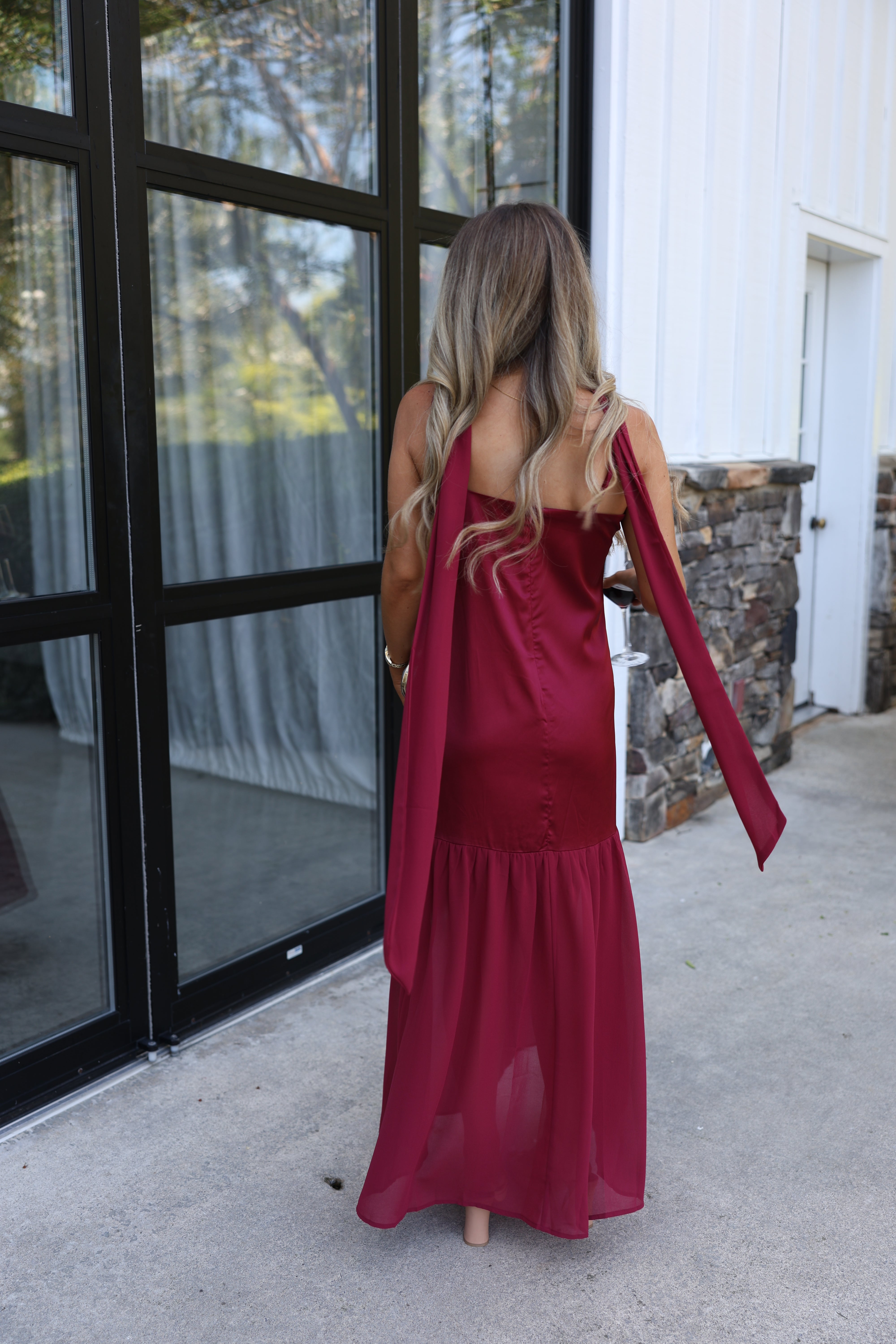 Satin to Sheer Maxi (Burgundy)