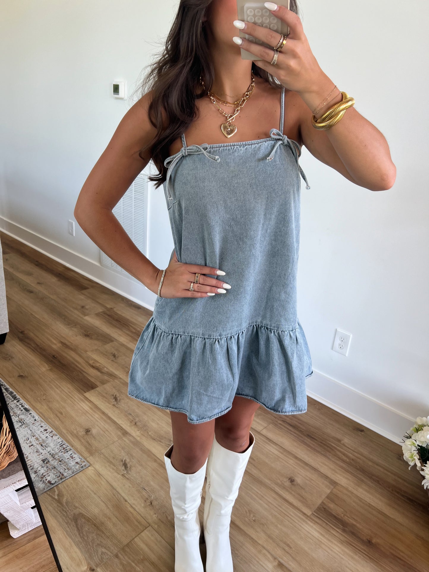 Tiered Mini Denim Dress