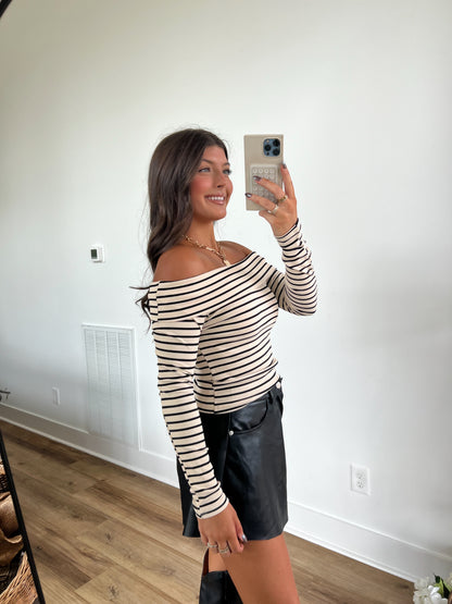 Paris Girl Off The Shoulder Stripe Top