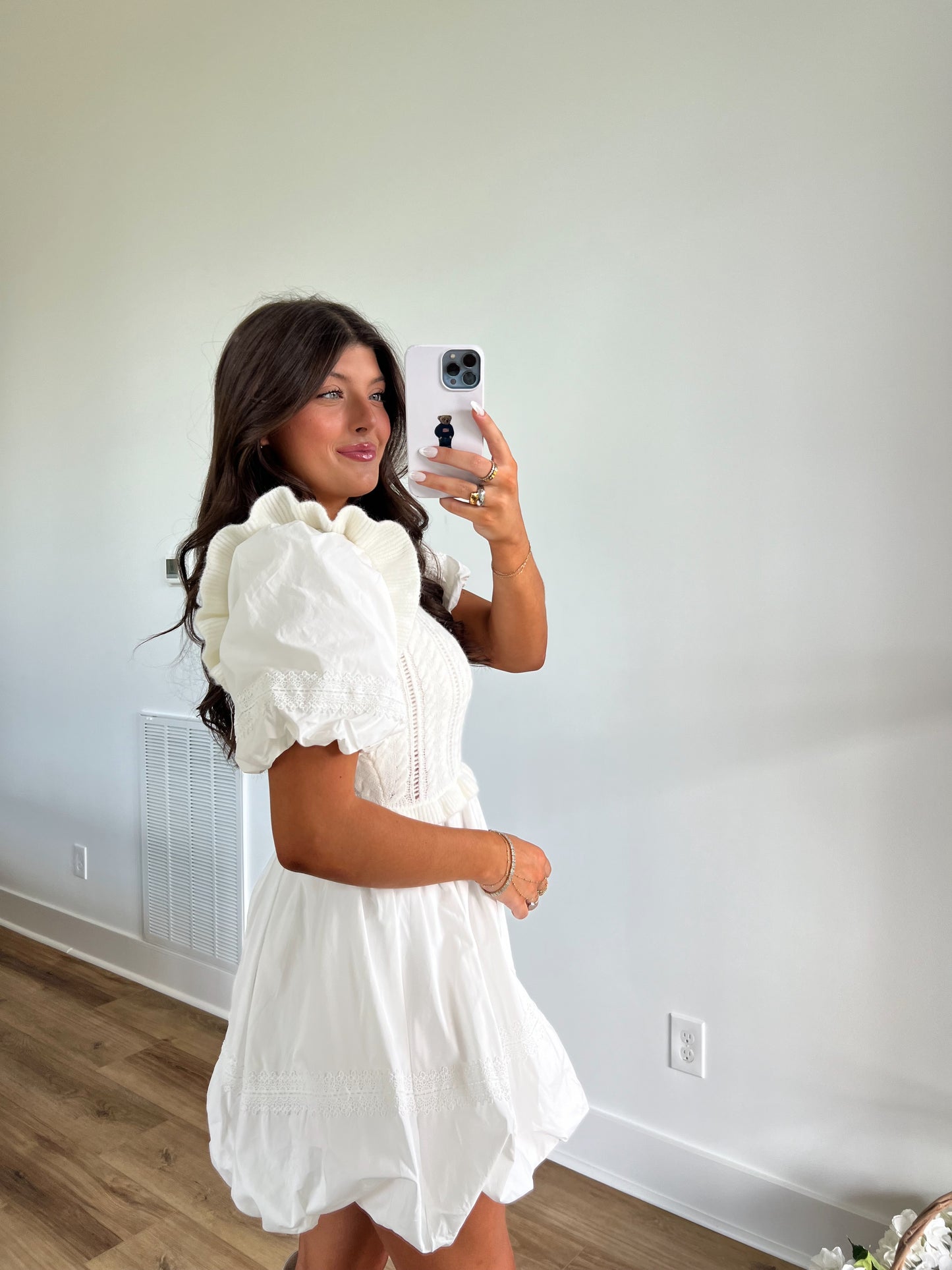 White Sweet Poplin Bubble Hem Mini Dress