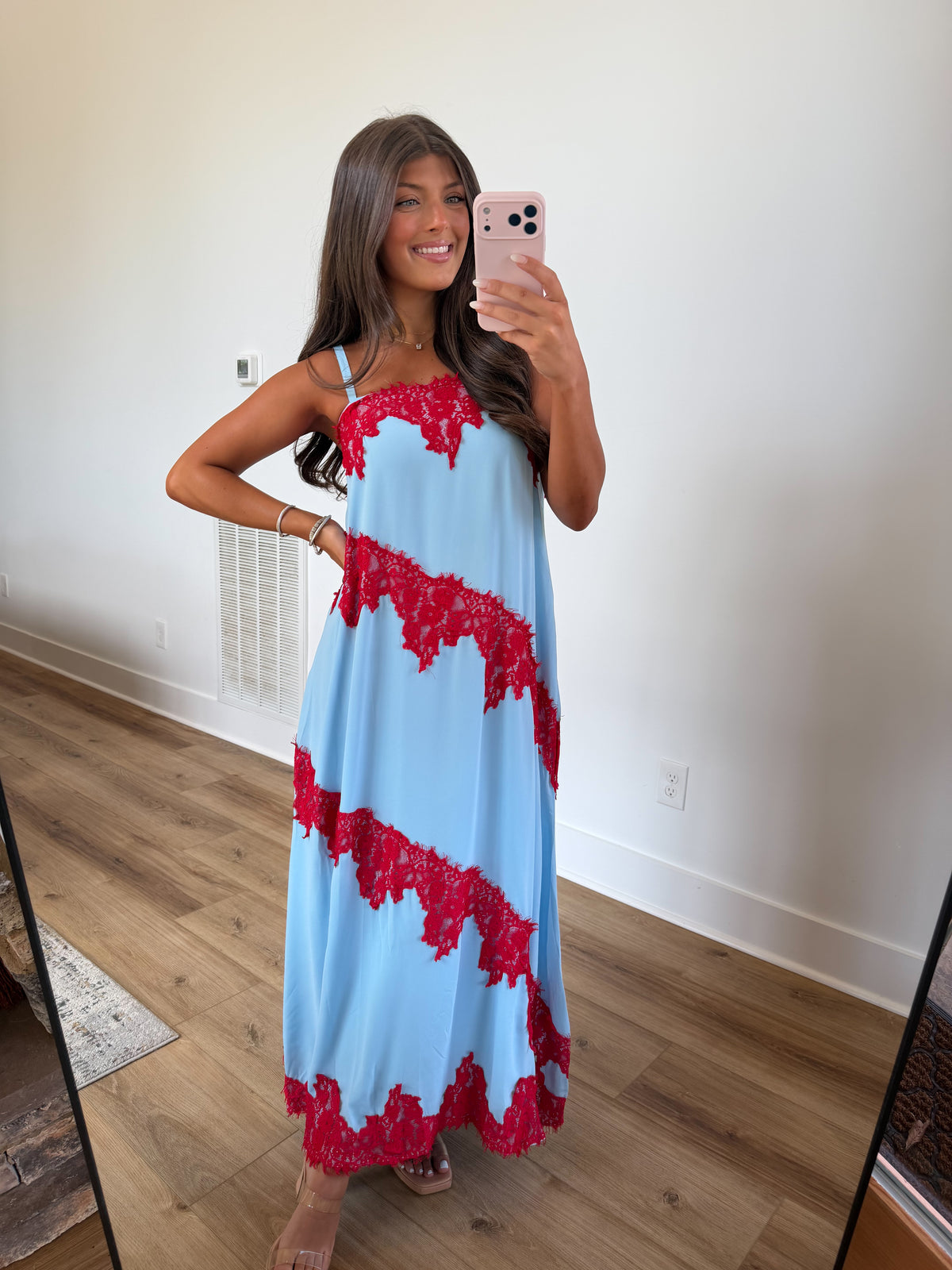 Veronica Lace Maxi (Baby Blue/Red)