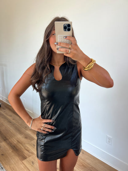 Leather Round Edge Mini Dress