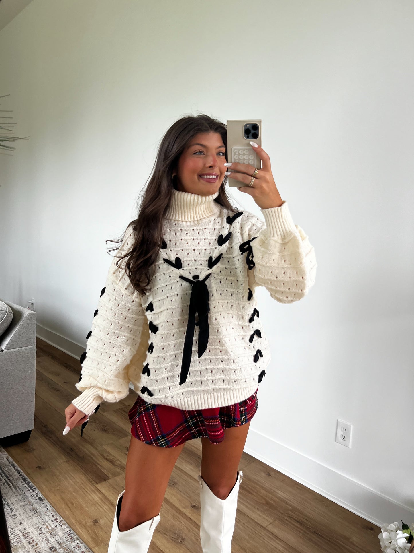 White Festive Turtle Neck Sweater