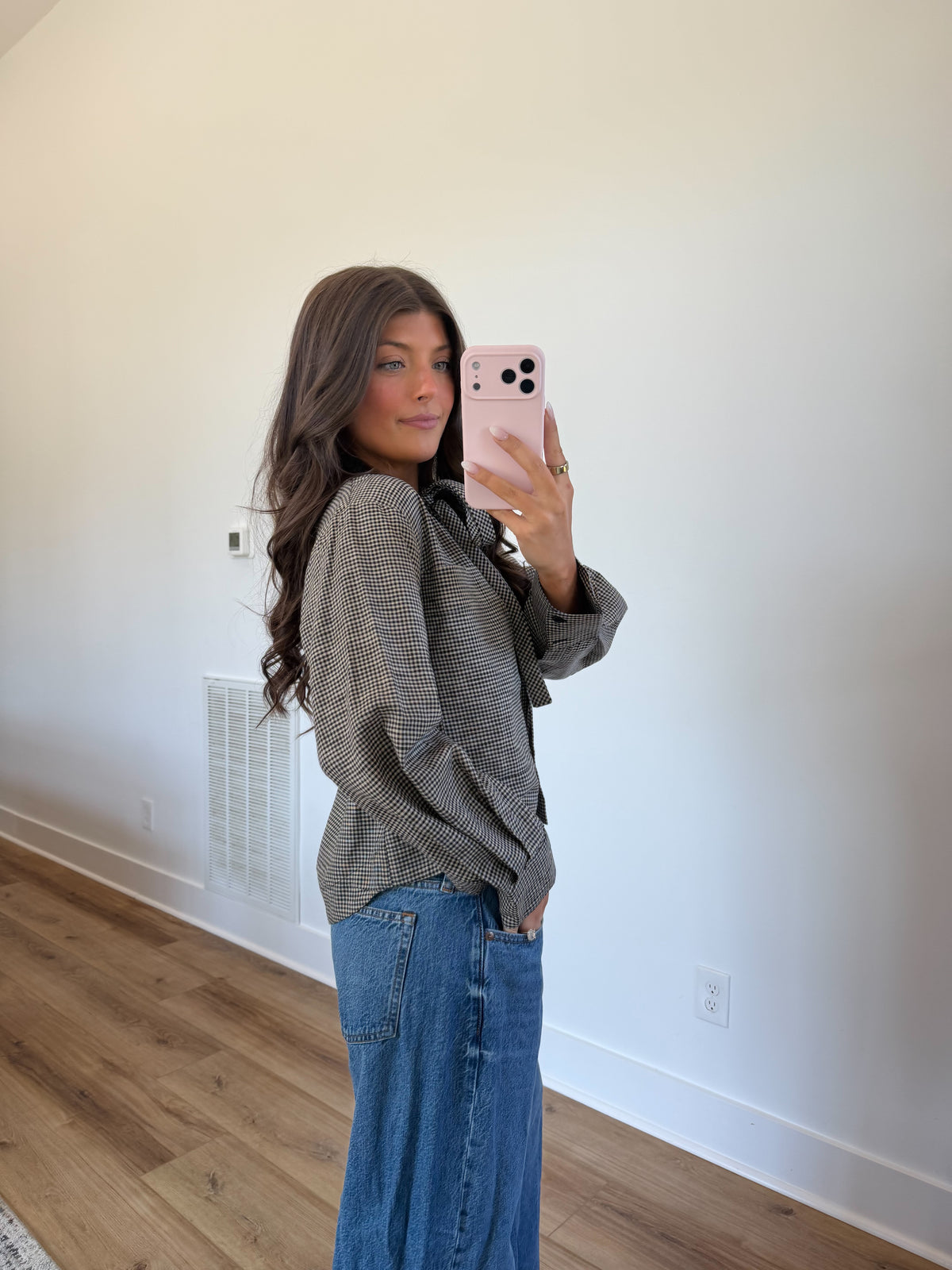 Vintage Gingham Tie Neck Blouse