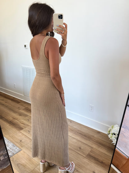 Camel Net Maxi Dress