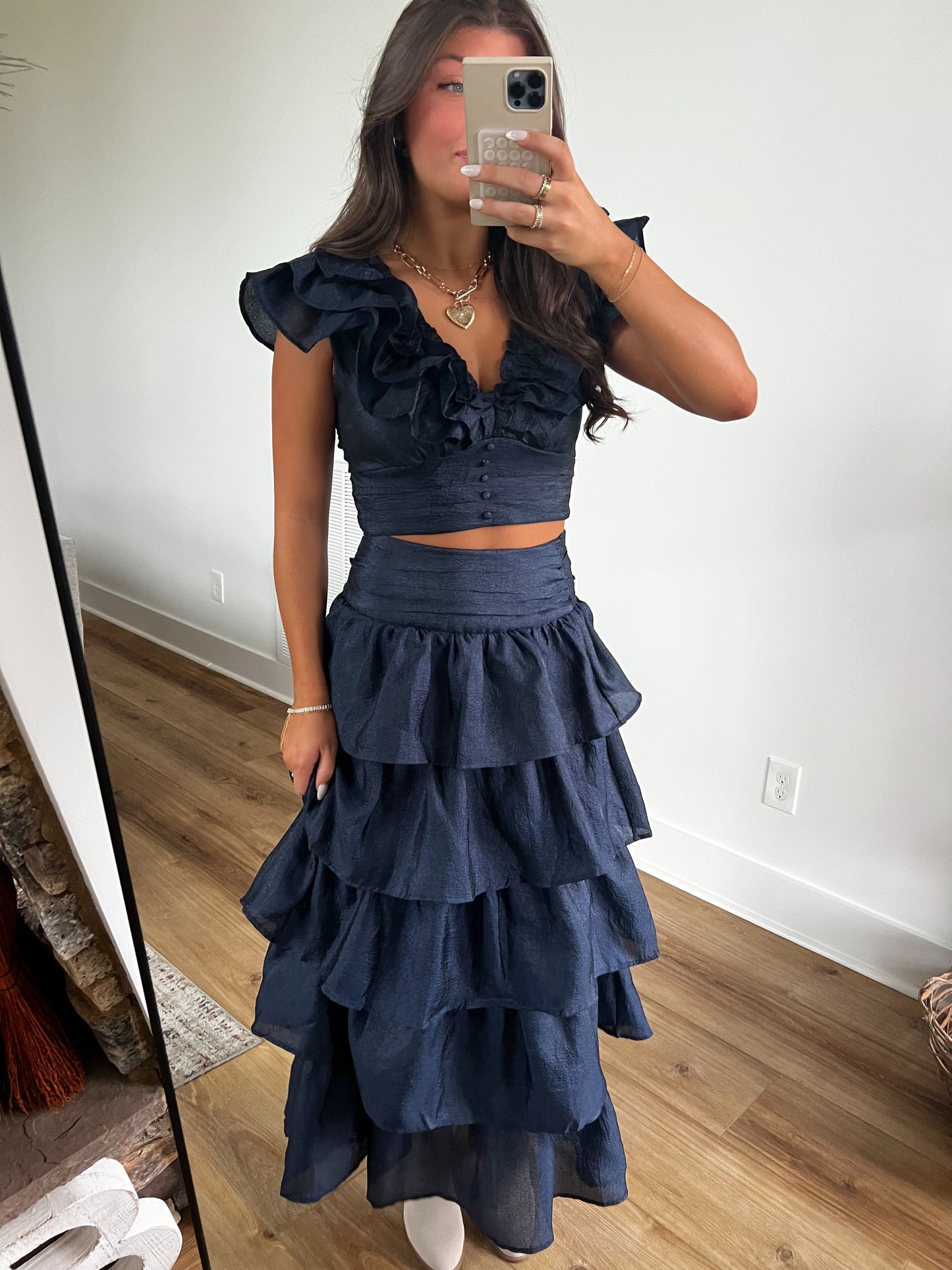 Navy Shimmer Ruffle Skirt Set