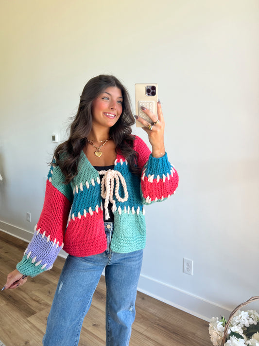 Jade Crochet Color Block Cardigan