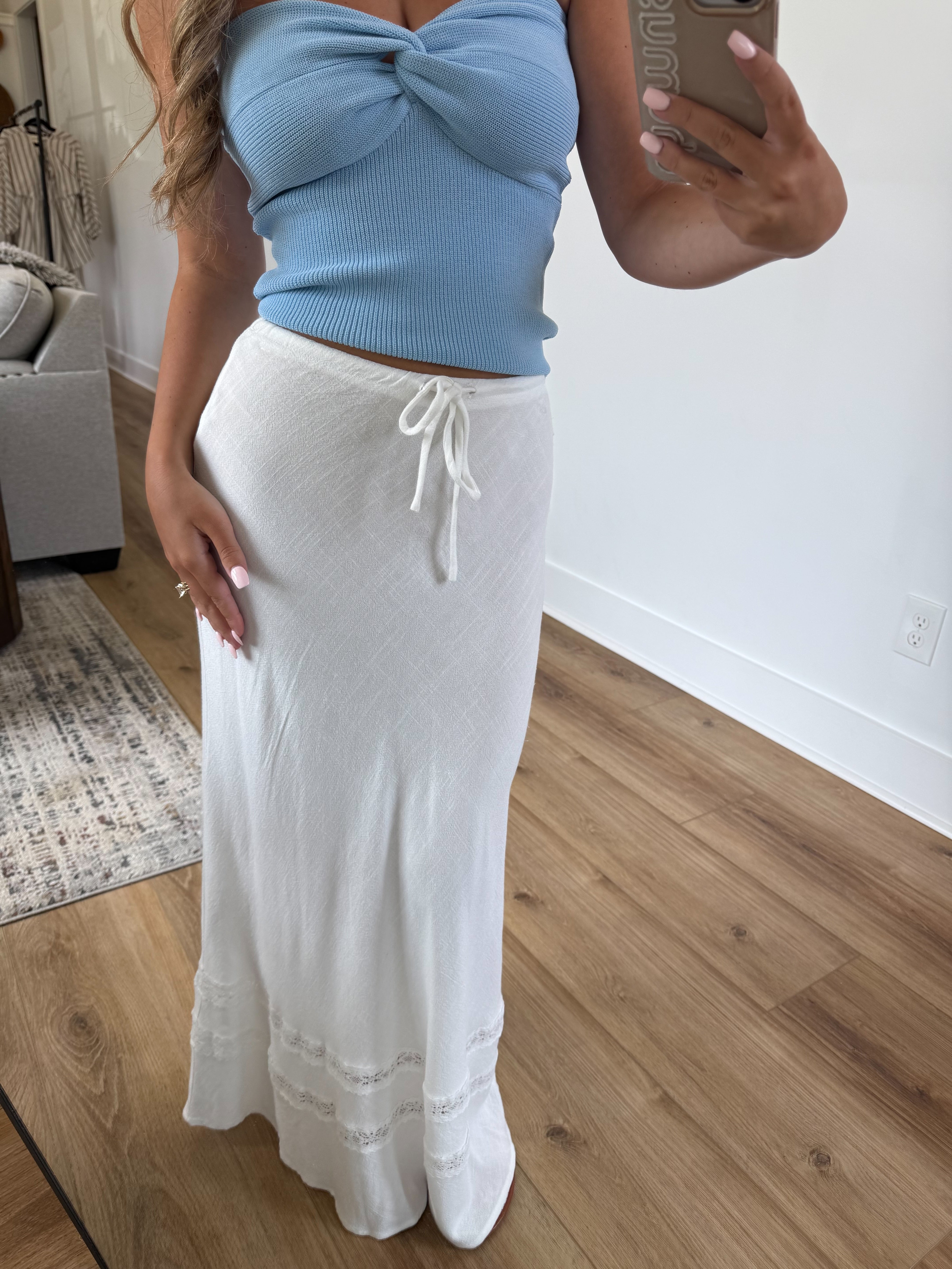 White Linen Midi Skirt