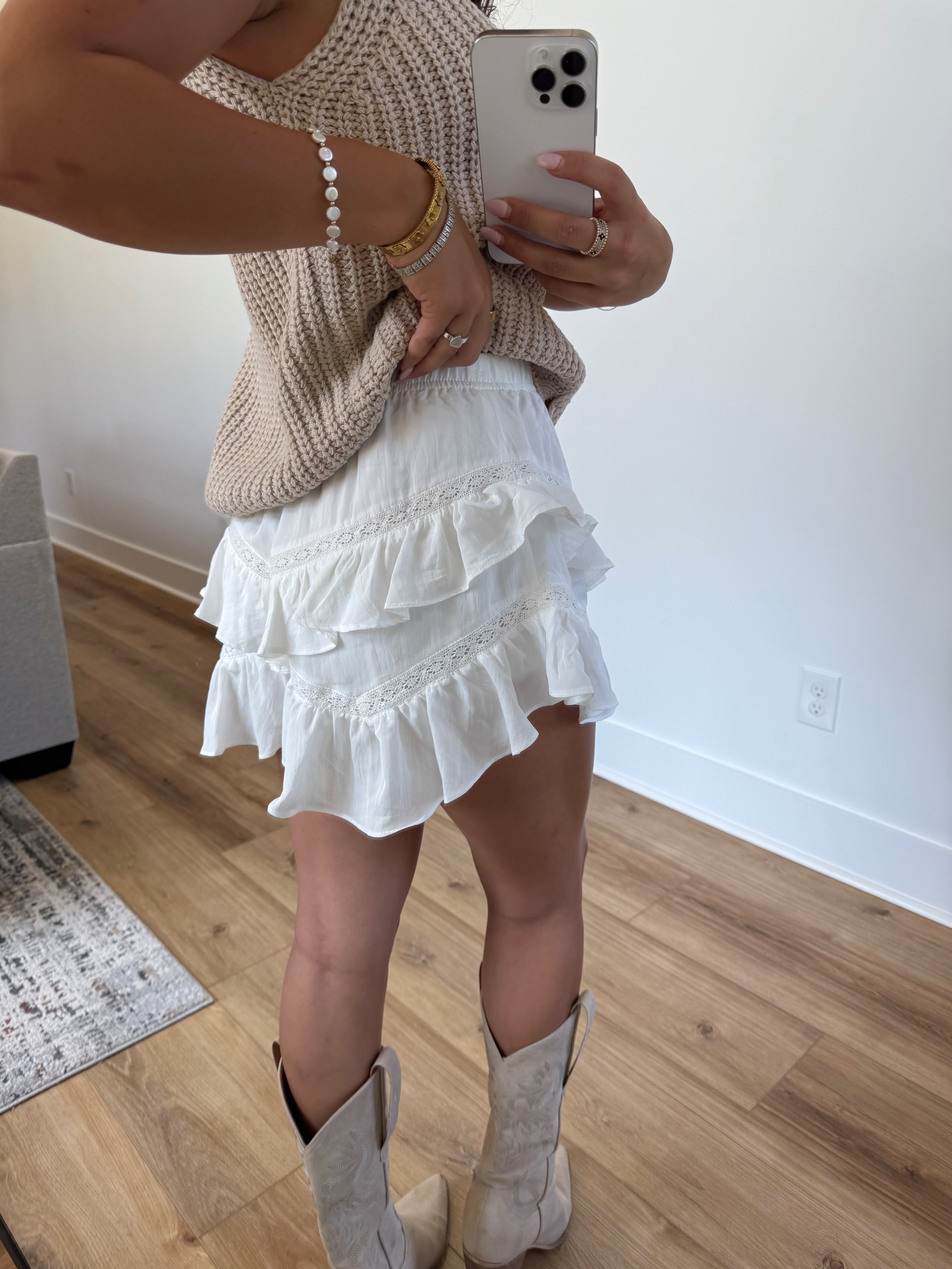 White Ruffle Lace Shorts