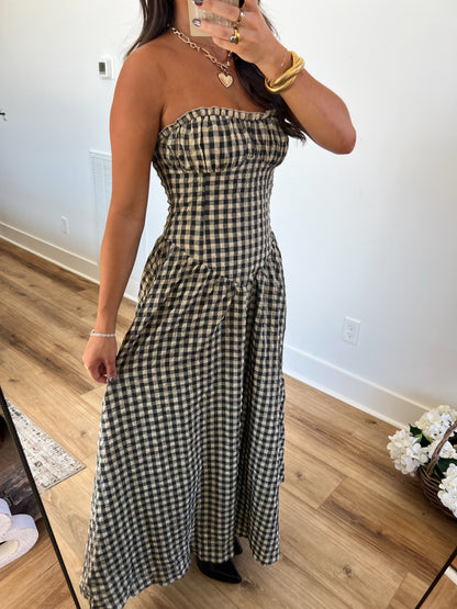 Fitted Plaid Maxi Dress