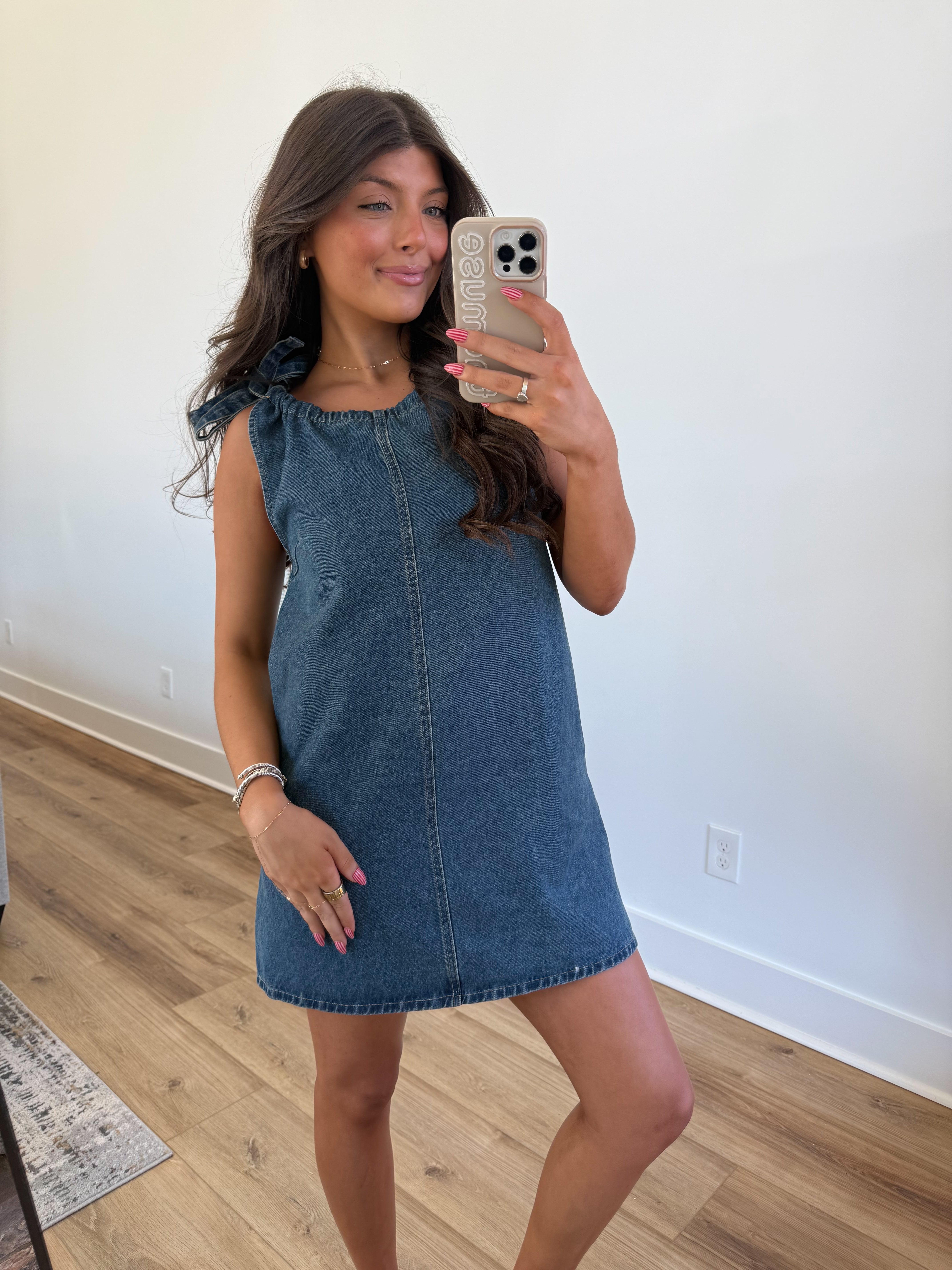 Tie Shoulder Denim Dress