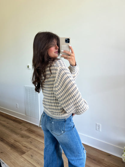 Chunky Knit Stripe Sweater (Slate Blue)