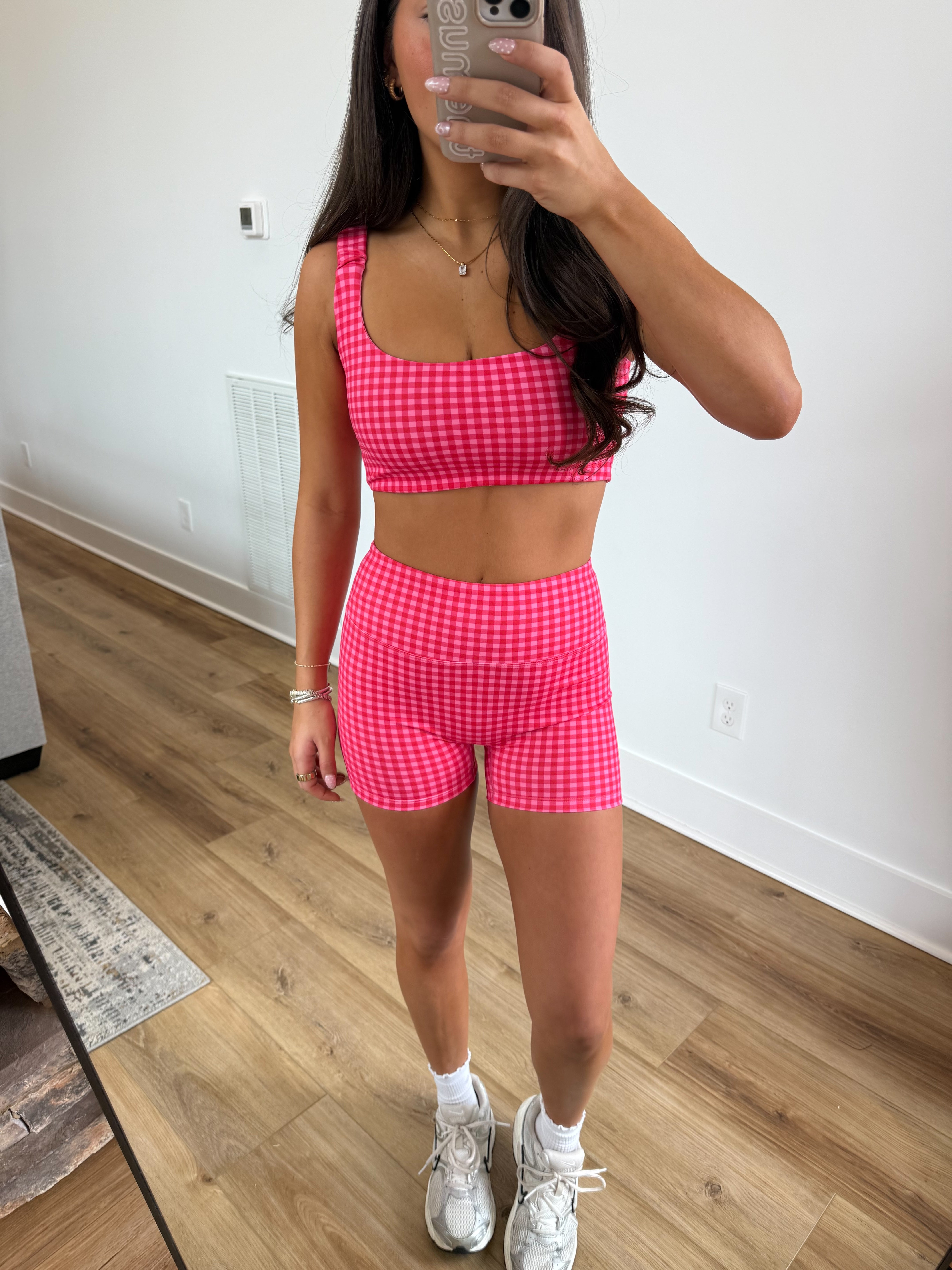 Gingham Biker Biker Shorts SET (Hot Pink)