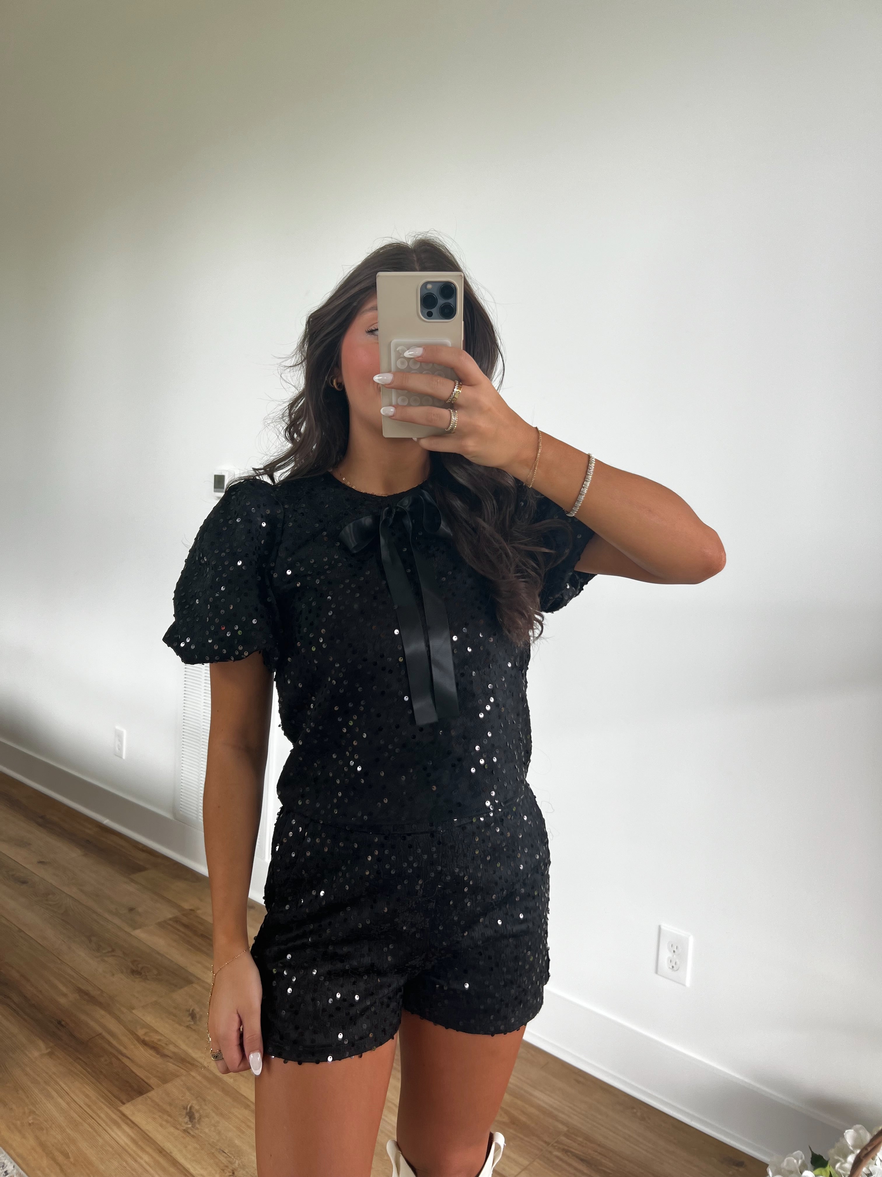 Santa Girl Sequin Shorts Set
