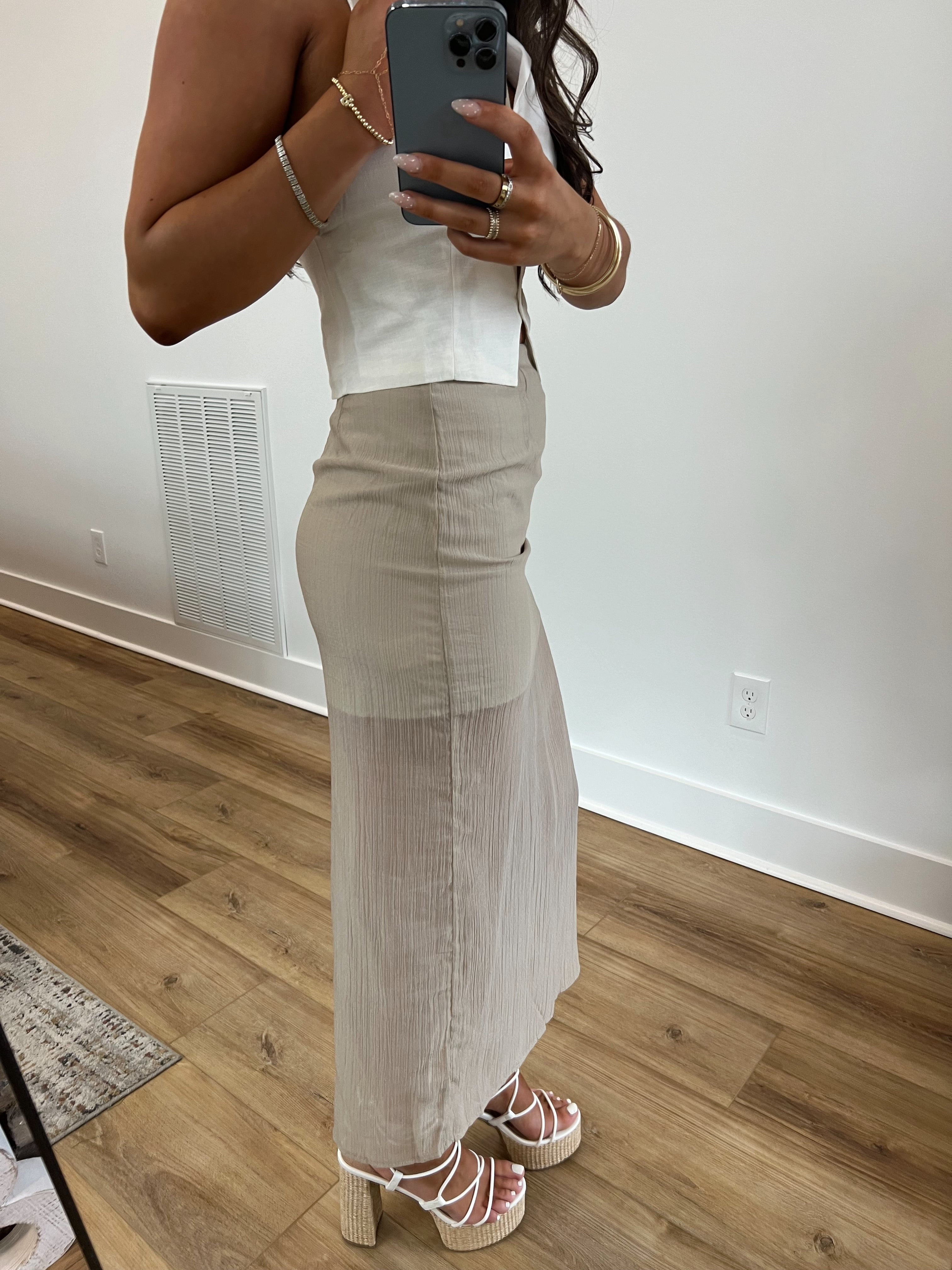 Beige Midi Skirt