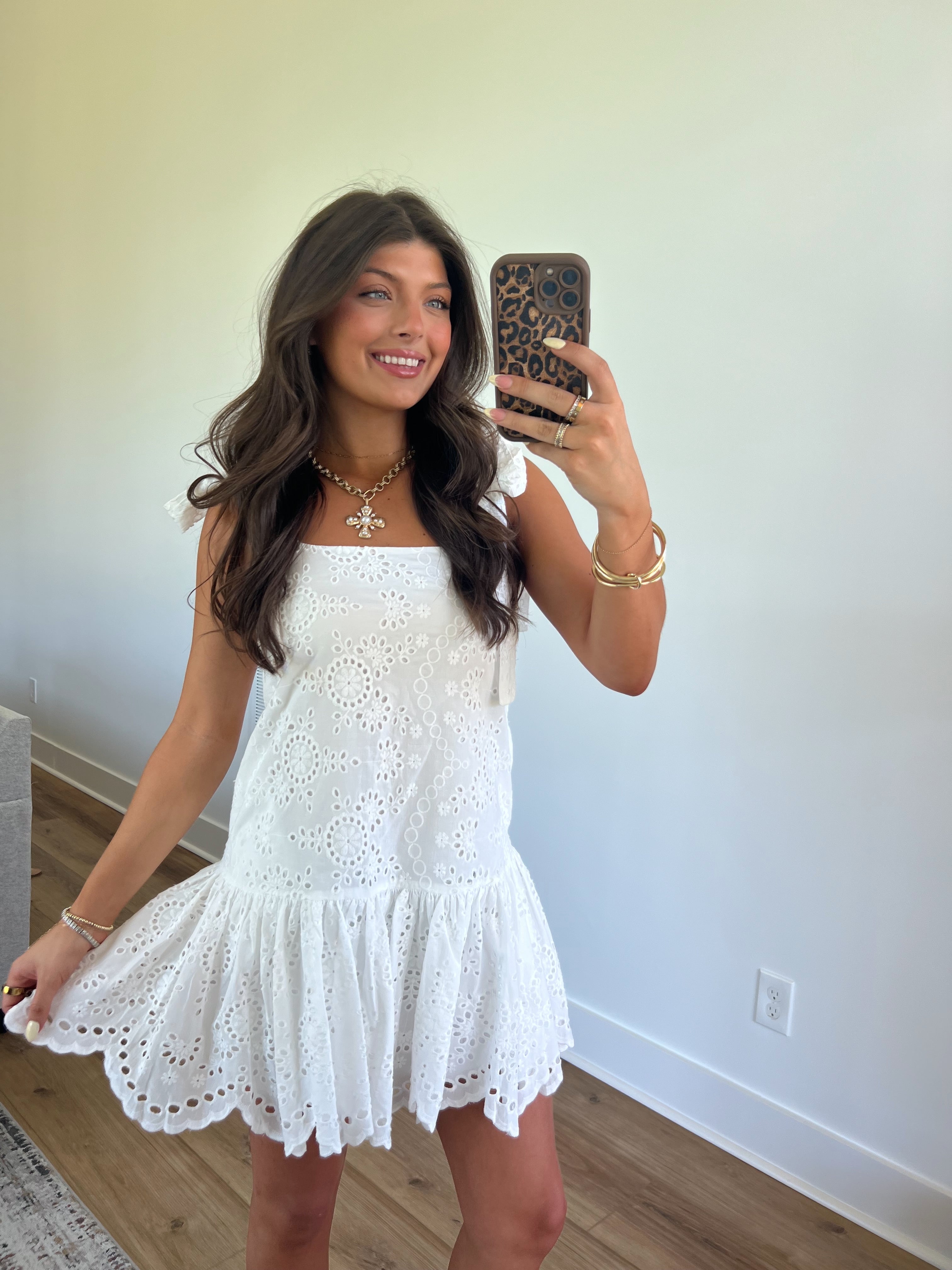 Mary Eyelet Mini Dress (White)