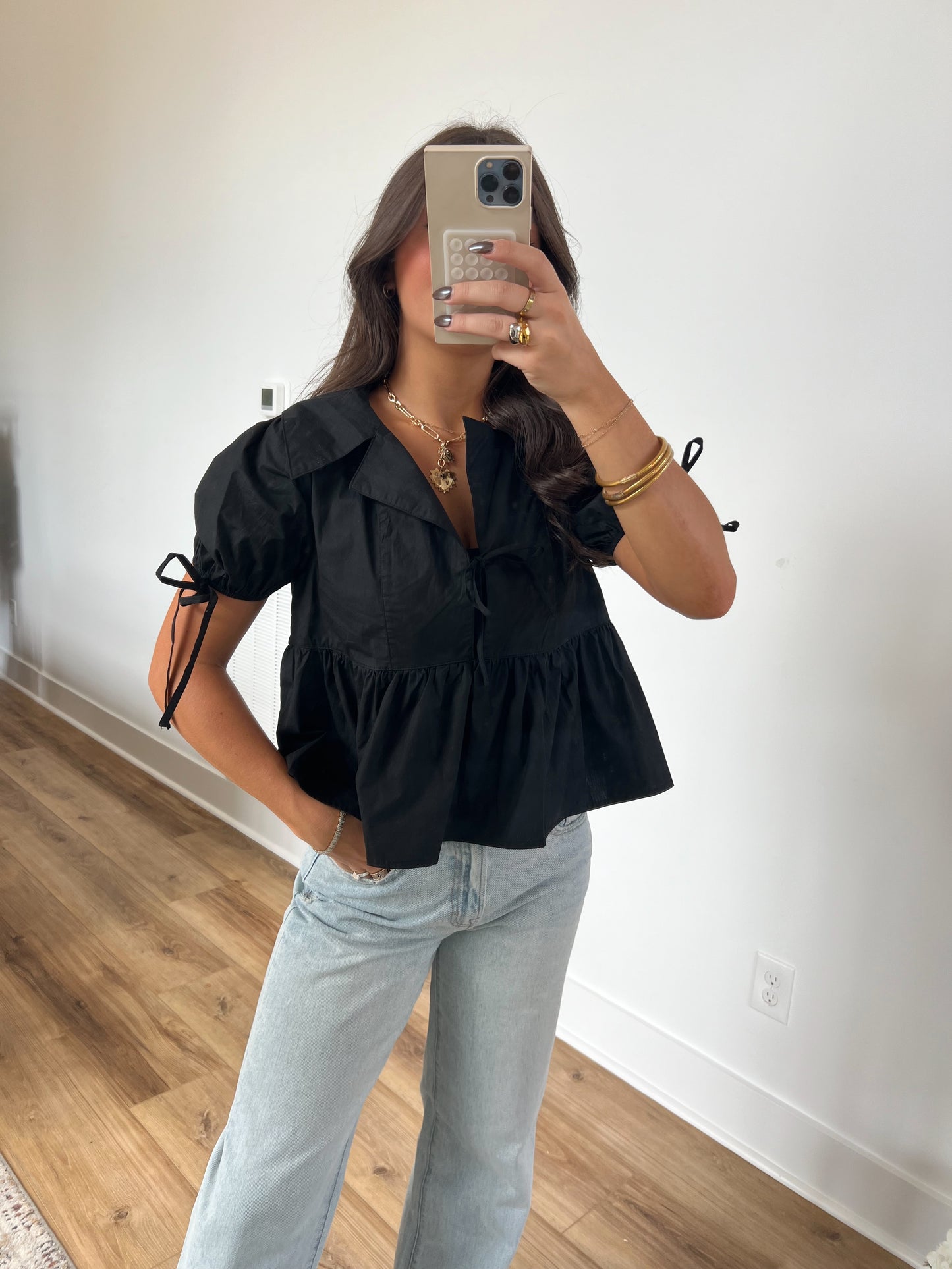 Black Boat Tie Top