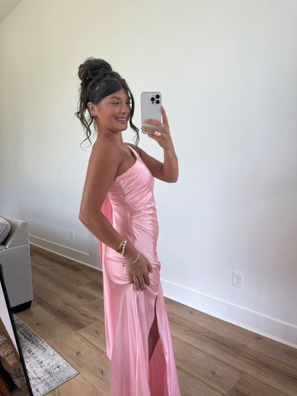 Wrapped in Satin Maxi Dress (Pink)