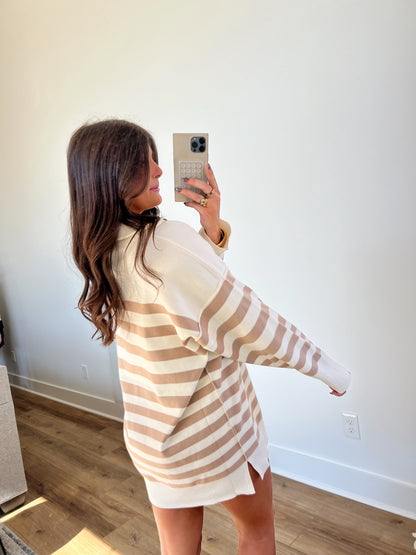 (Cream) Stripe Knit Sweater Dress