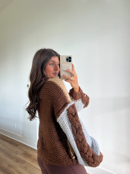 Crochet Chunk Knit Sweater (Taupe Multi)