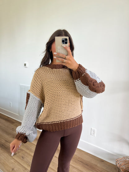 Crochet Chunk Knit Sweater (Taupe Multi)