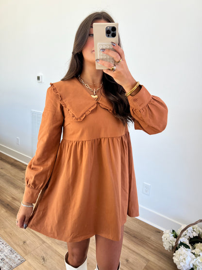 Pumpkin Spice Babydoll Collar Dress (Restock)