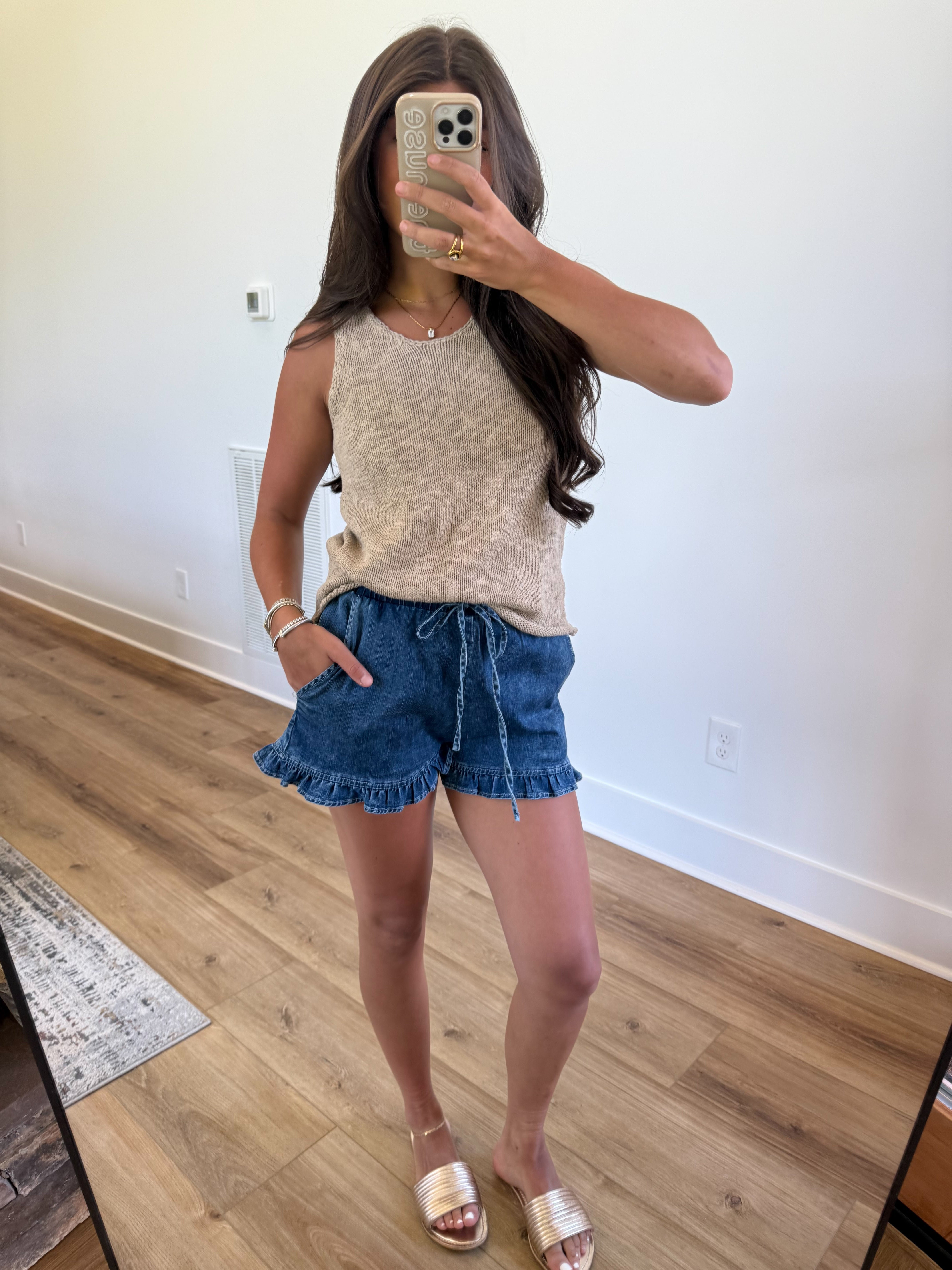 Denim Ruffle Shorts