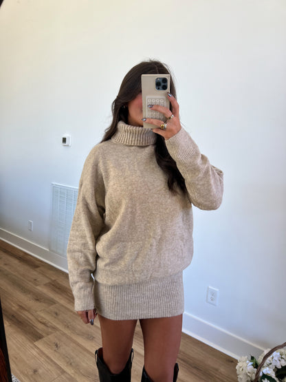 Cream TurtleNeck Sweater Dress