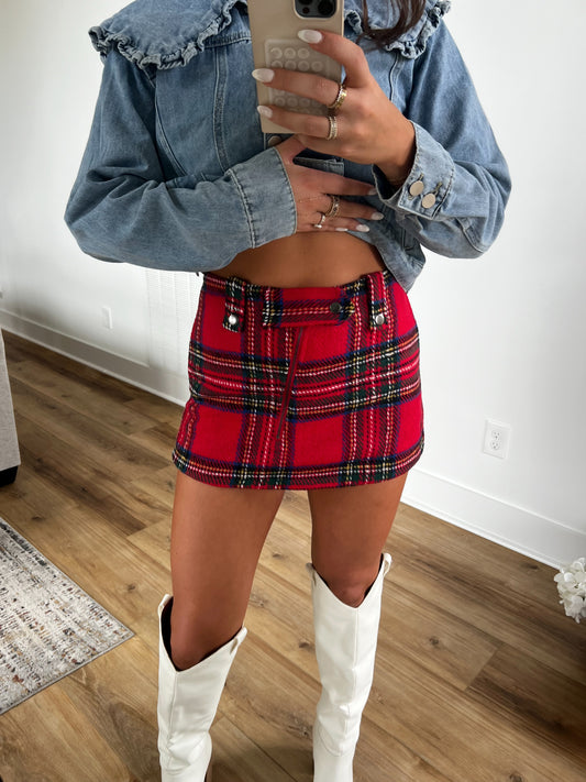 Party Plaid Button Skort