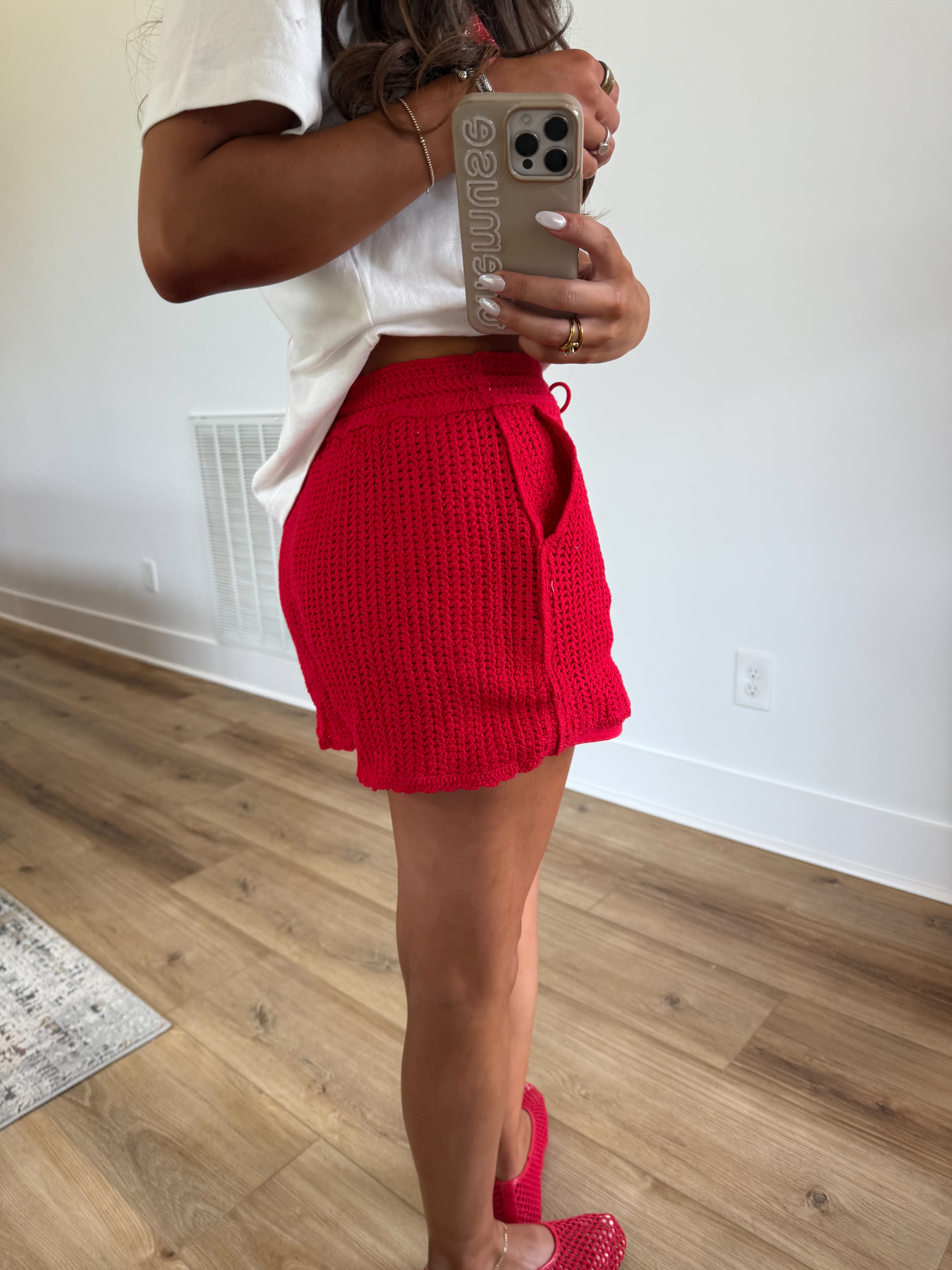 Red Crochet Shorts