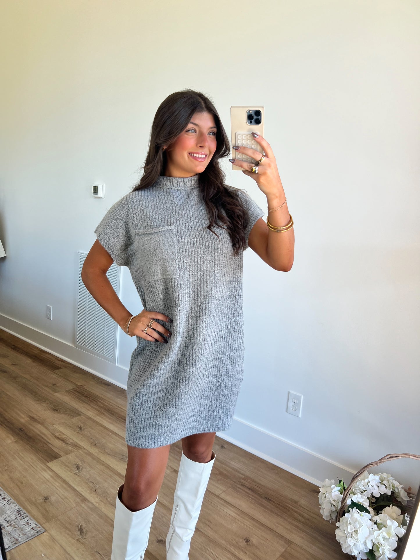 Grey Mock Neck Sweater Dress