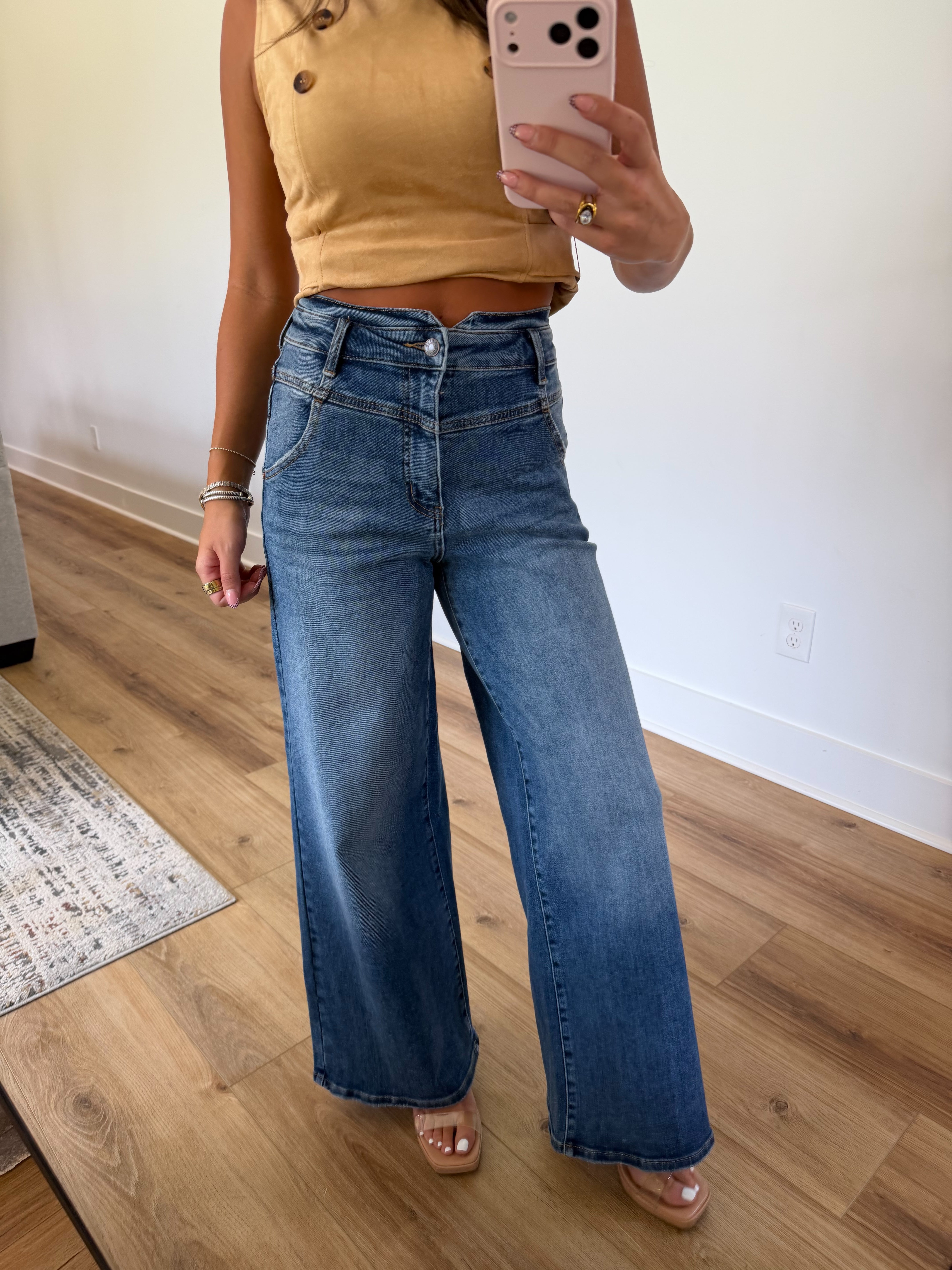 High Waisted Dark Denim Envelope Jeans