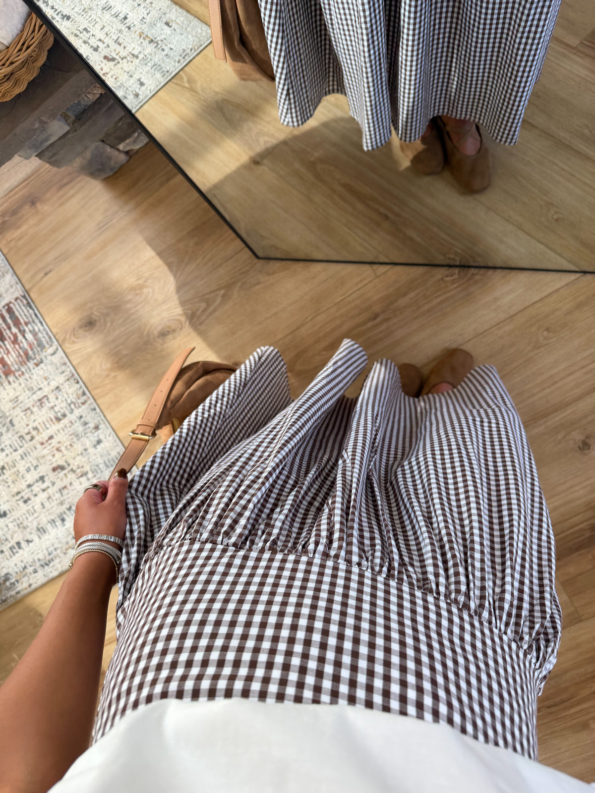 Brown Gingham Midi Skirt