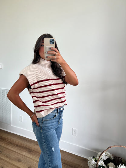 Power Shoulder Sweater Top (Red Stripe)