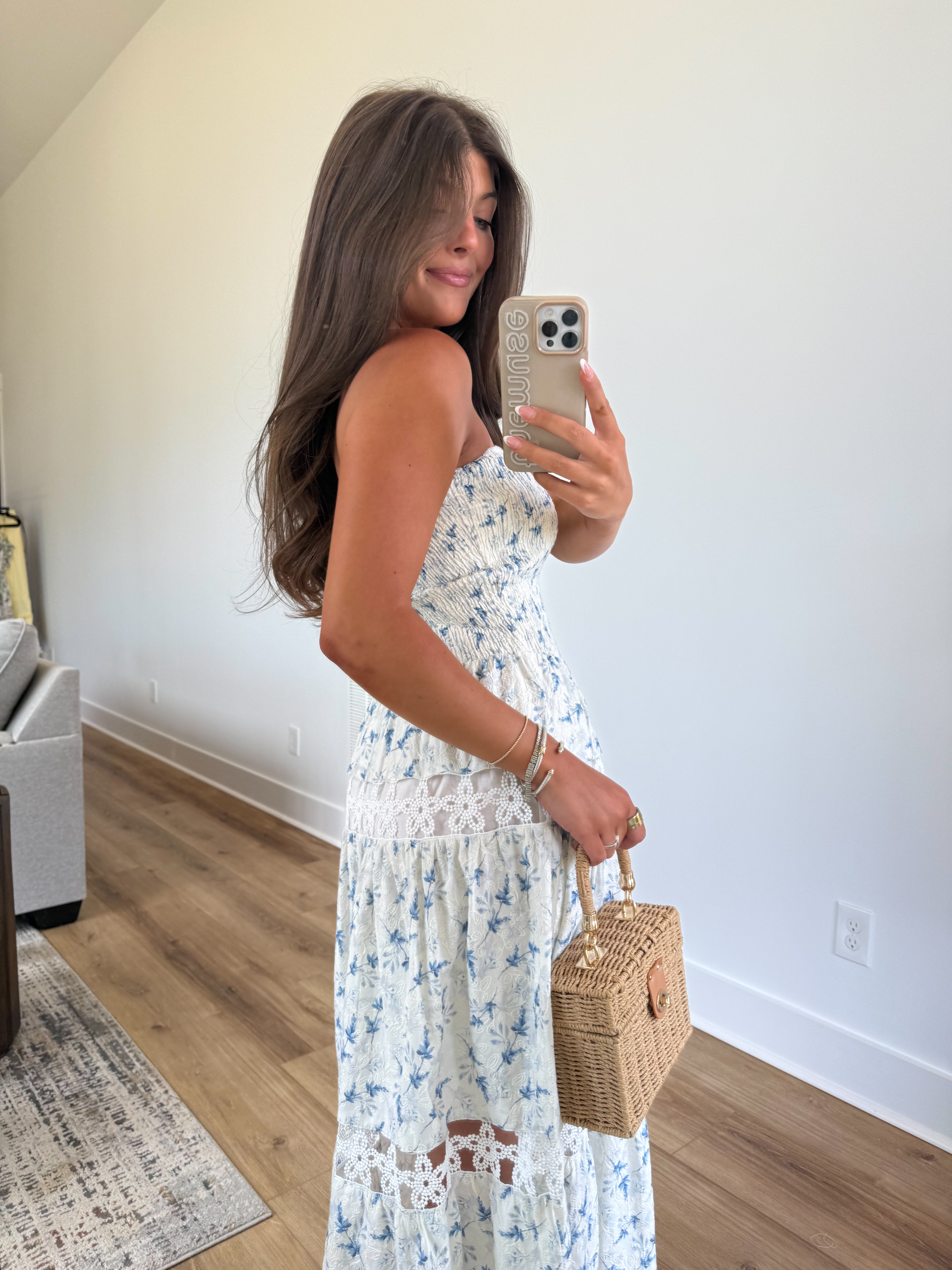 Lace Soirée Dress (Blue Florals)