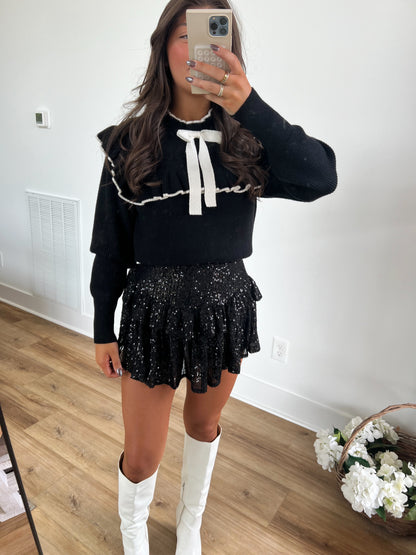 Black Ballerina Bow Sweater Top