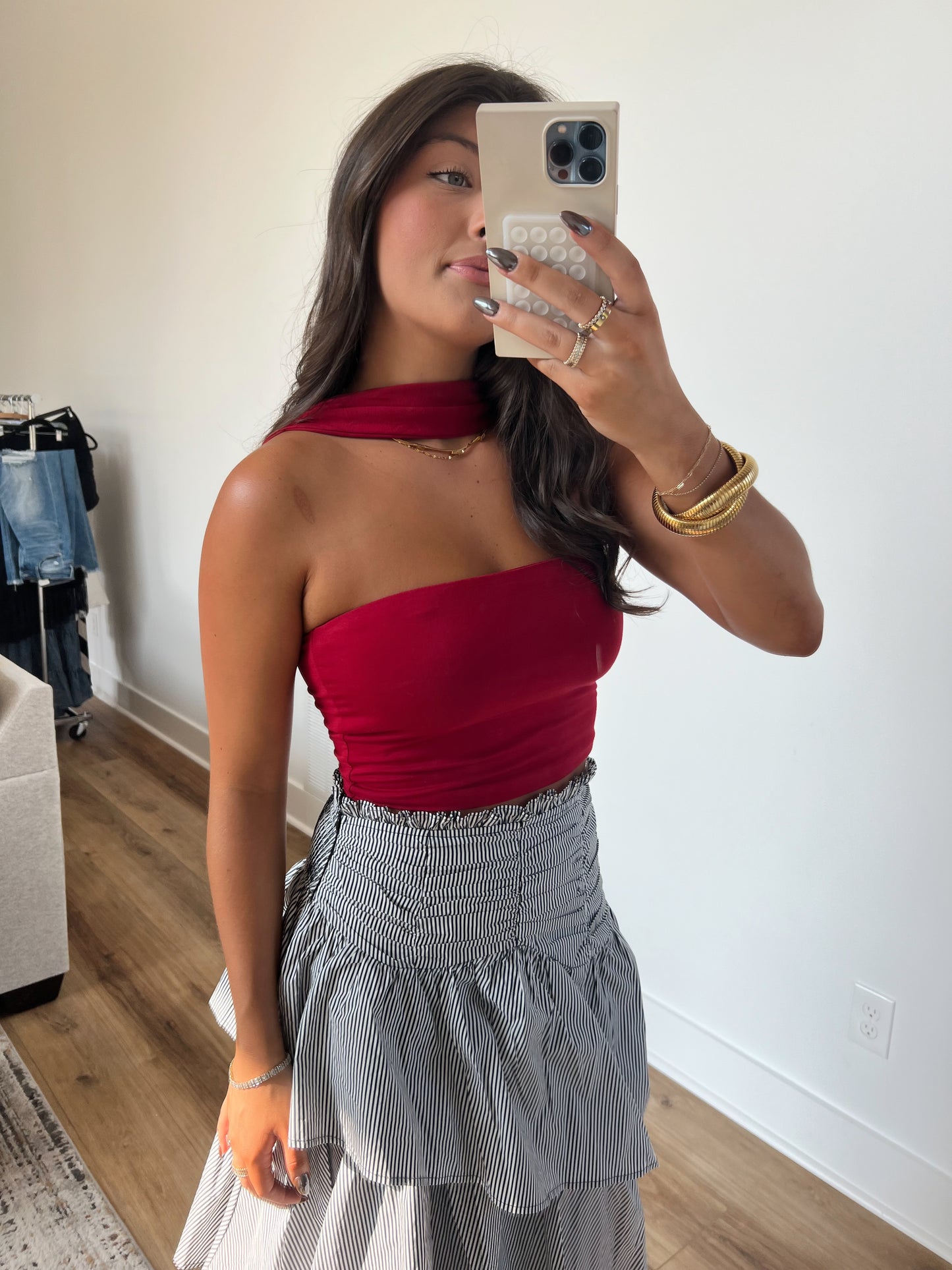 Wine Tube Top W/ Neck Detail