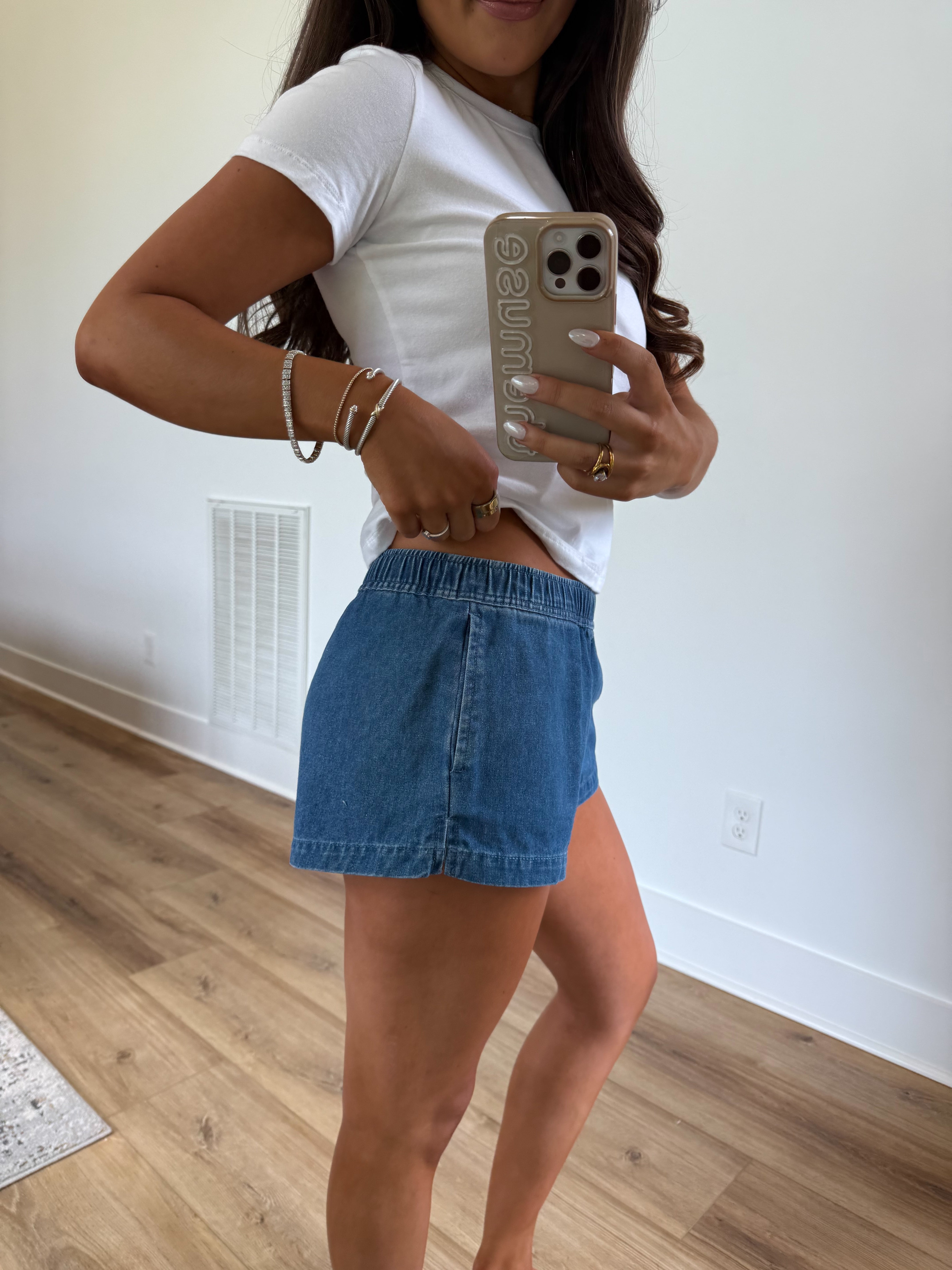 Denim Elastic Micro Shorts