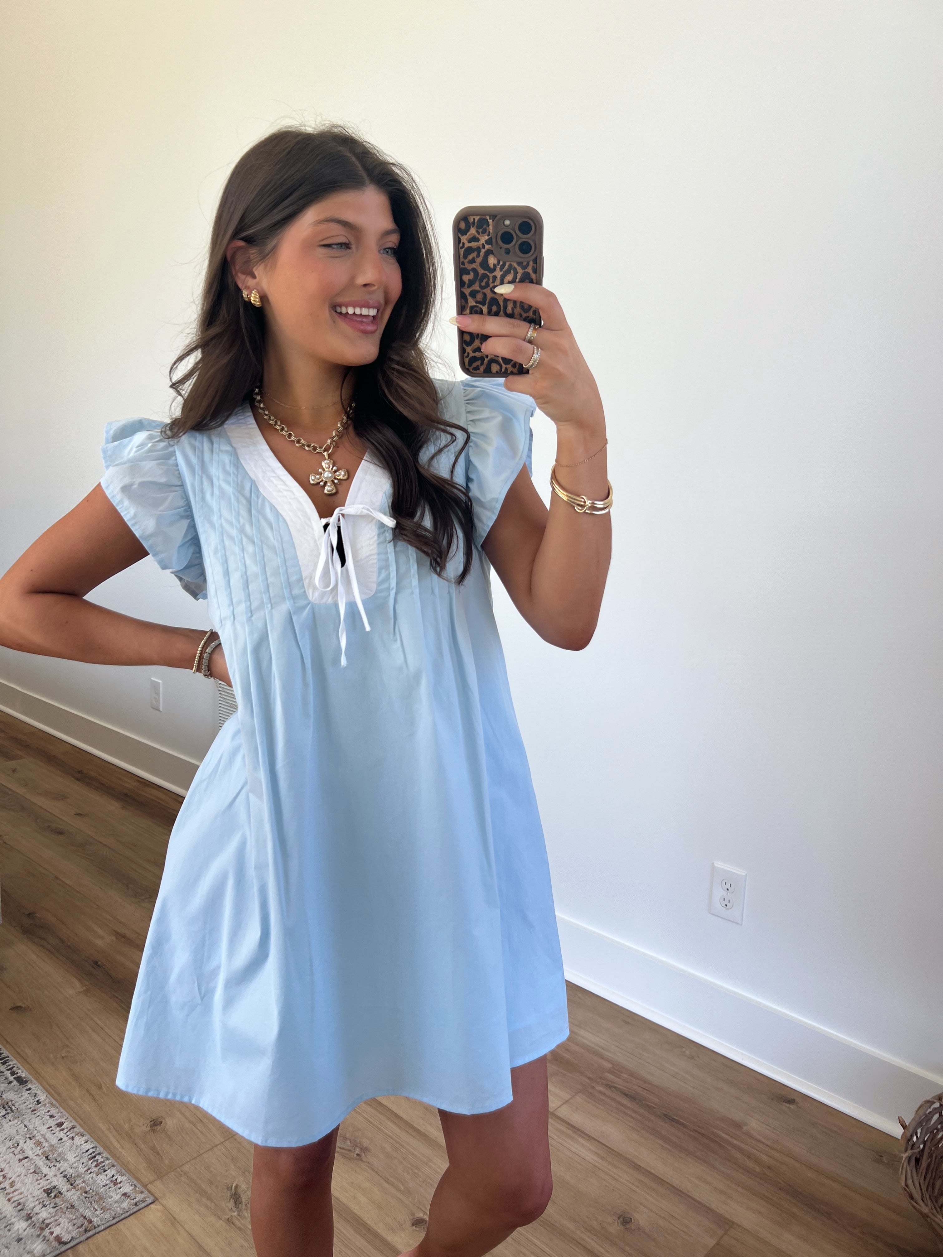 Baby Blue Pin Tuck Mini Dress