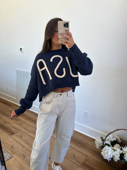 USA Slouchy Cropped Sweater