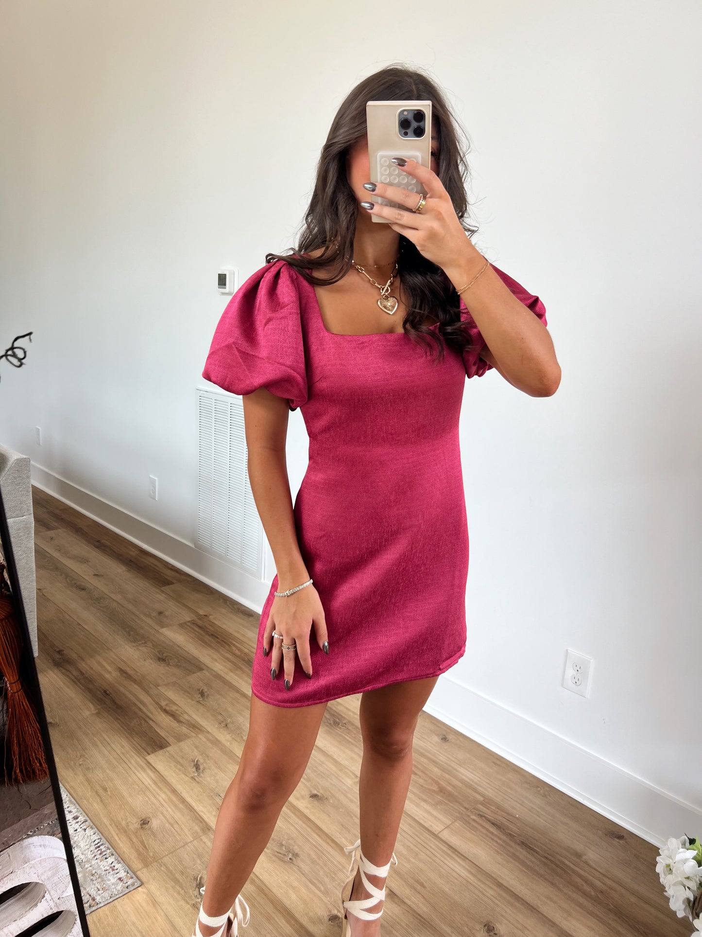 Berry Puff Sleeve Mini Dress