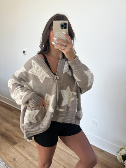 Oversized Star Cardigan (Taupe) (Restock)