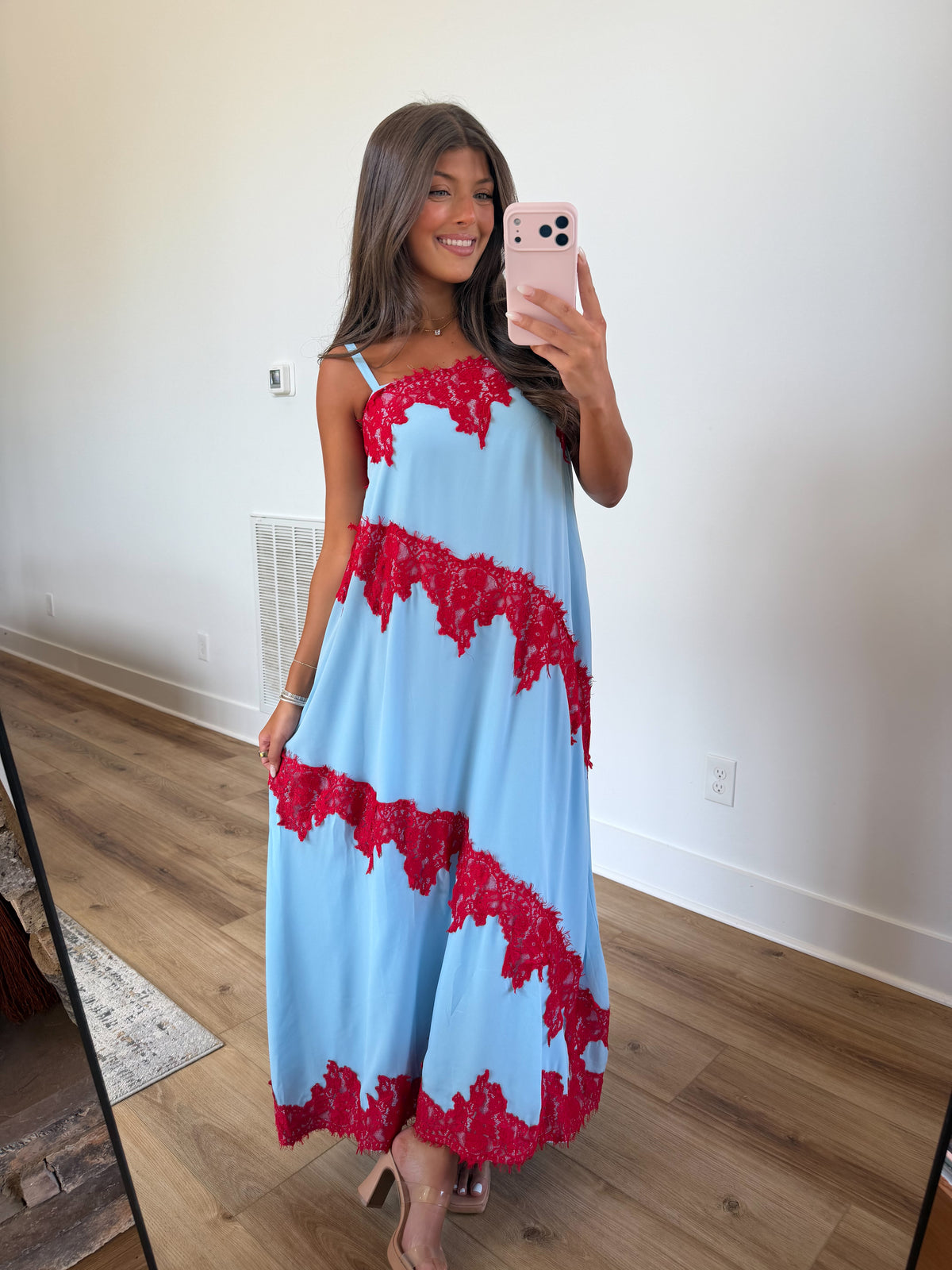 Veronica Lace Maxi (Baby Blue/Red)