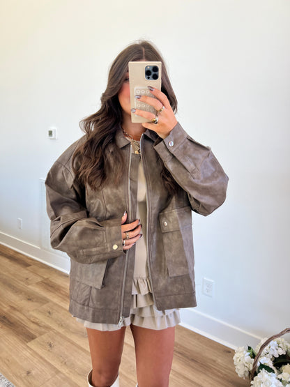 Dark Mocha Vegan Leather Bomber Jacket