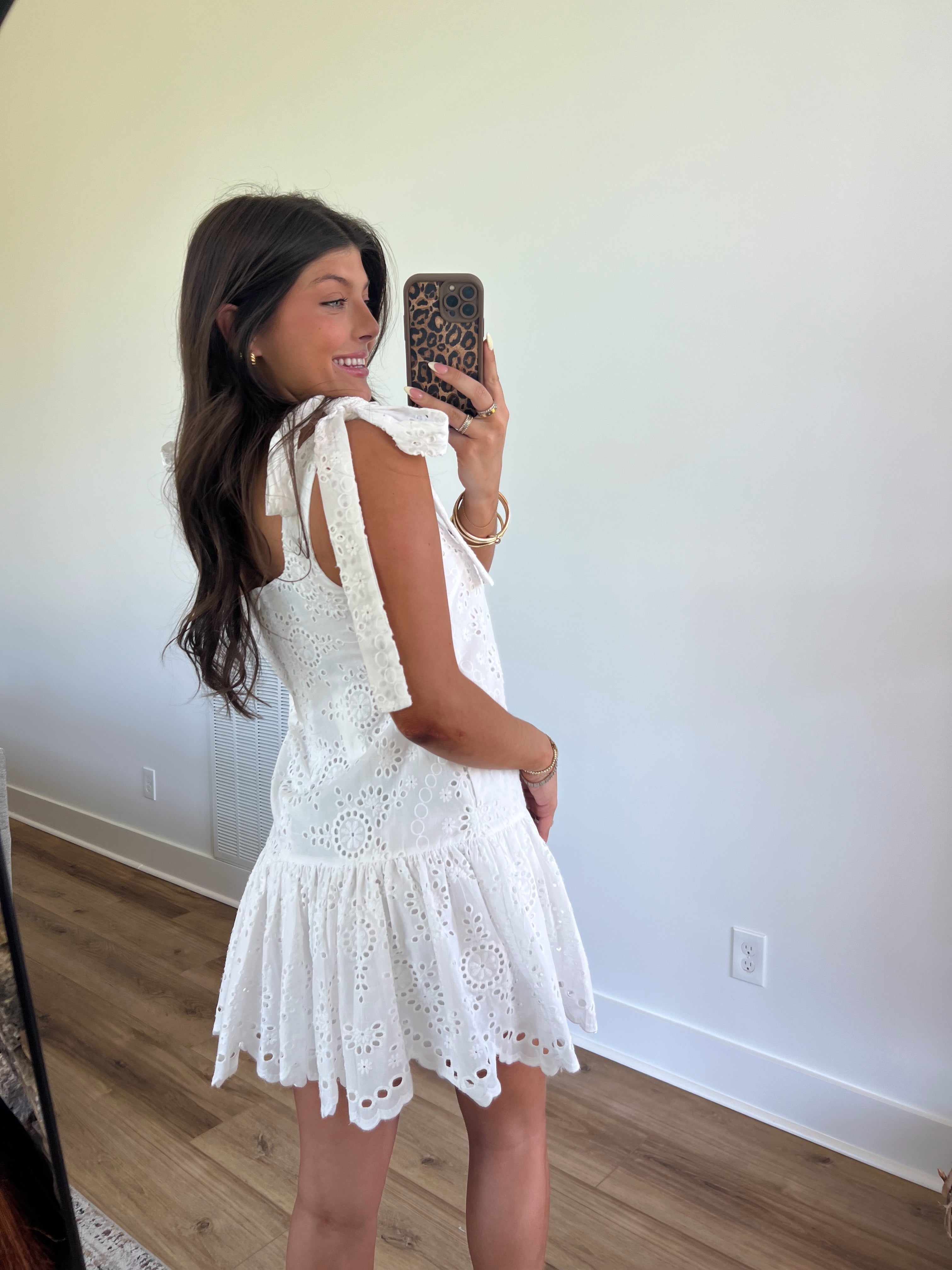 Mary Eyelet Mini Dress (White)