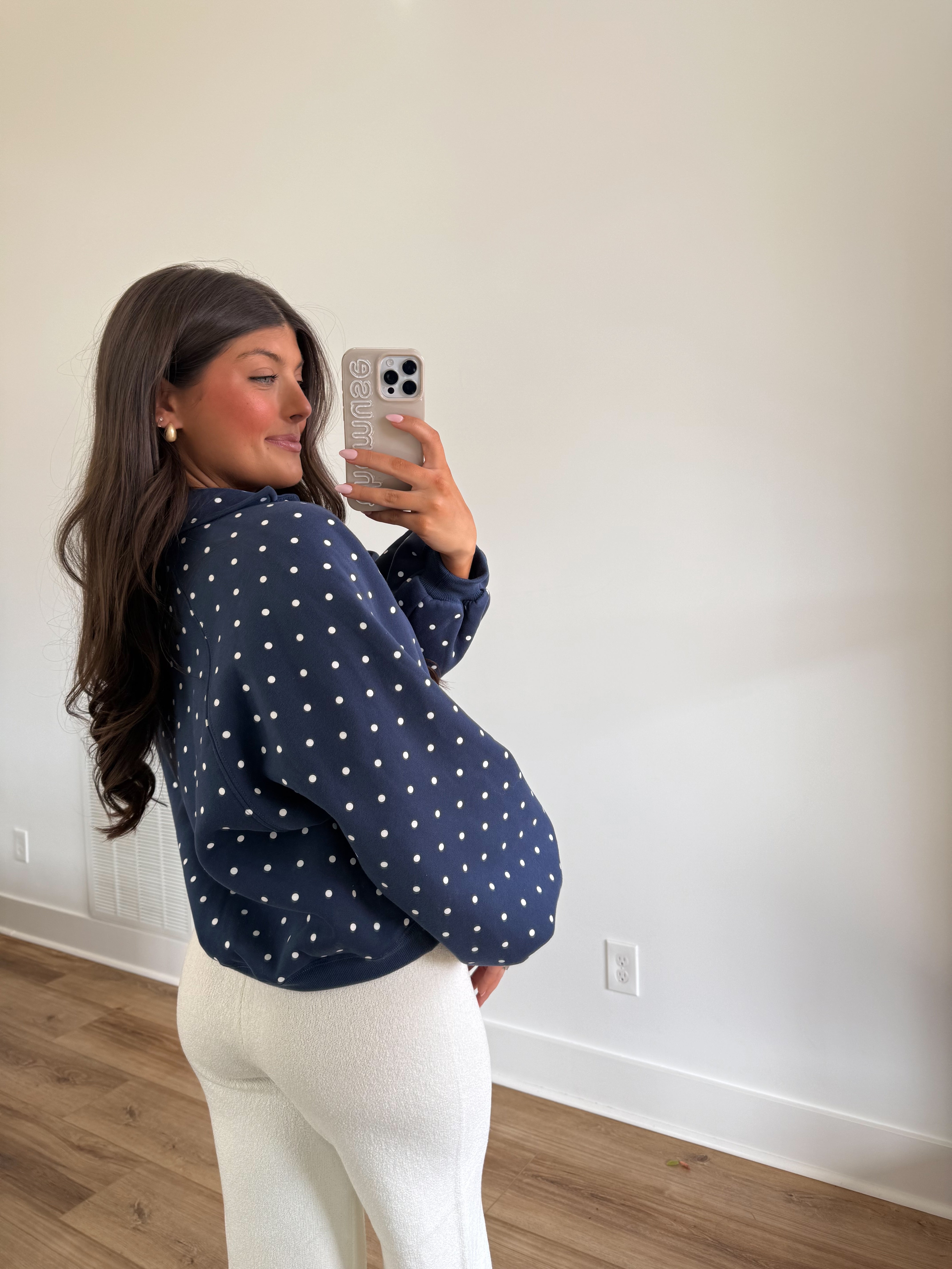 Navy Polka-Dot Snap Button Pullover