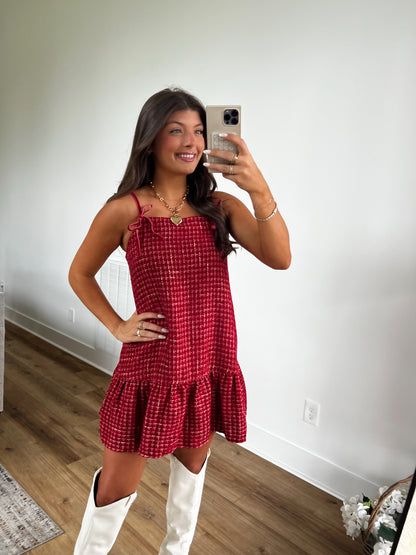 Candy Cane Shoulder Tie Mini Dress